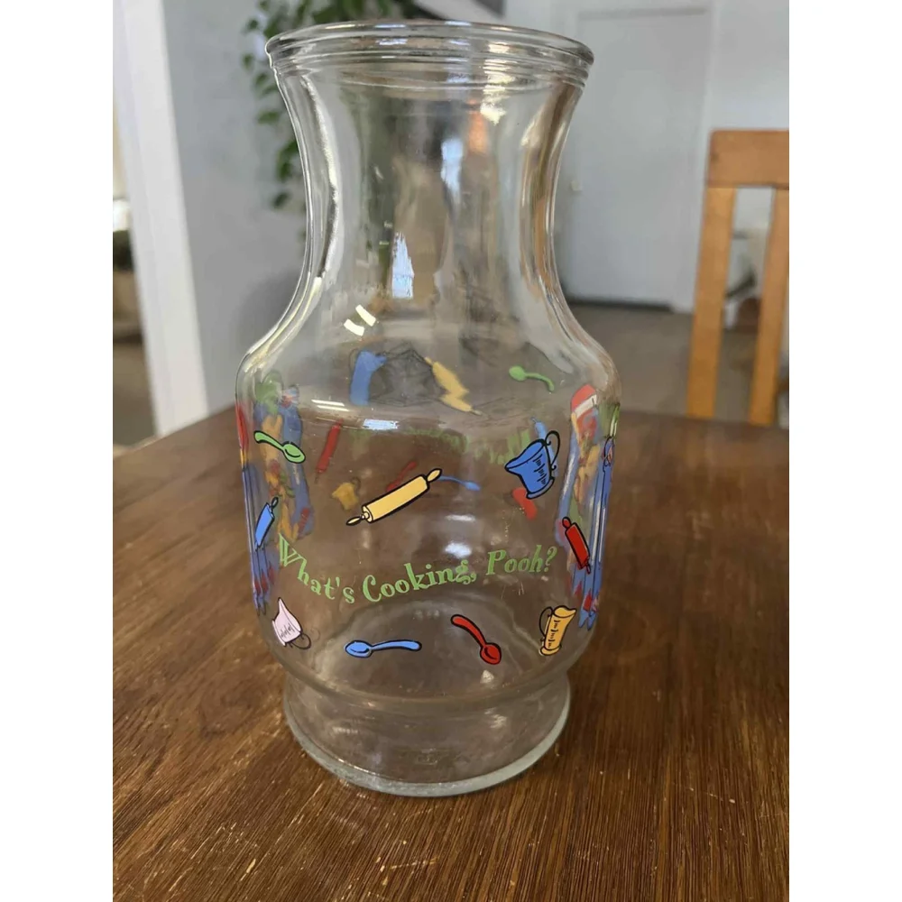 Vintage Winnie The Pooh Glass Carafe Pitcher No Lid EUC Whats Cooking Kitchen Ex